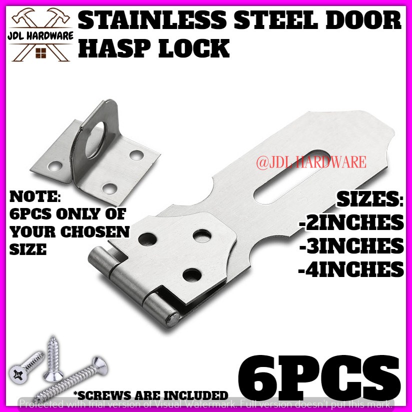 2207 6PCS (2,3 and 4 INCHES) Stainless Steel Door Hasp Padlock Latch Lock Hasp And Staple