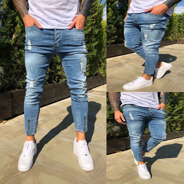 cropped destroyed jeans