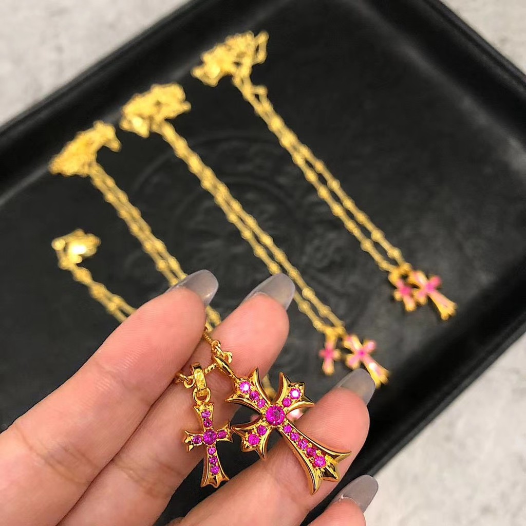 Chrome Hearts 22k Gold Plated Red Diamond Double Cross Necklace Shopee Philippines