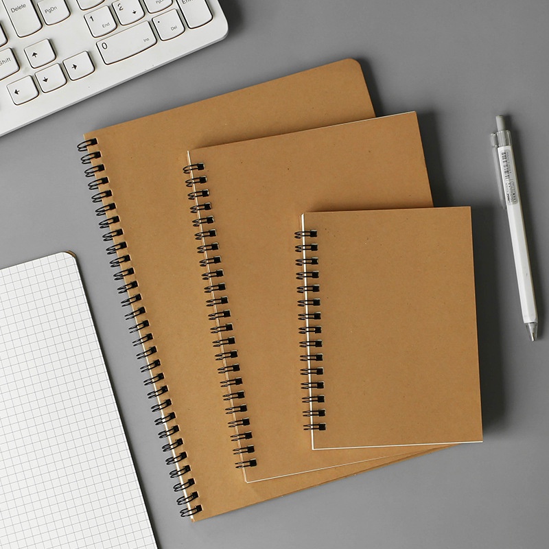 Basic Kraft Black Cover Spring Ring bound B5 A5 A6 Side Flip Notebook Horizontal Lines Grid