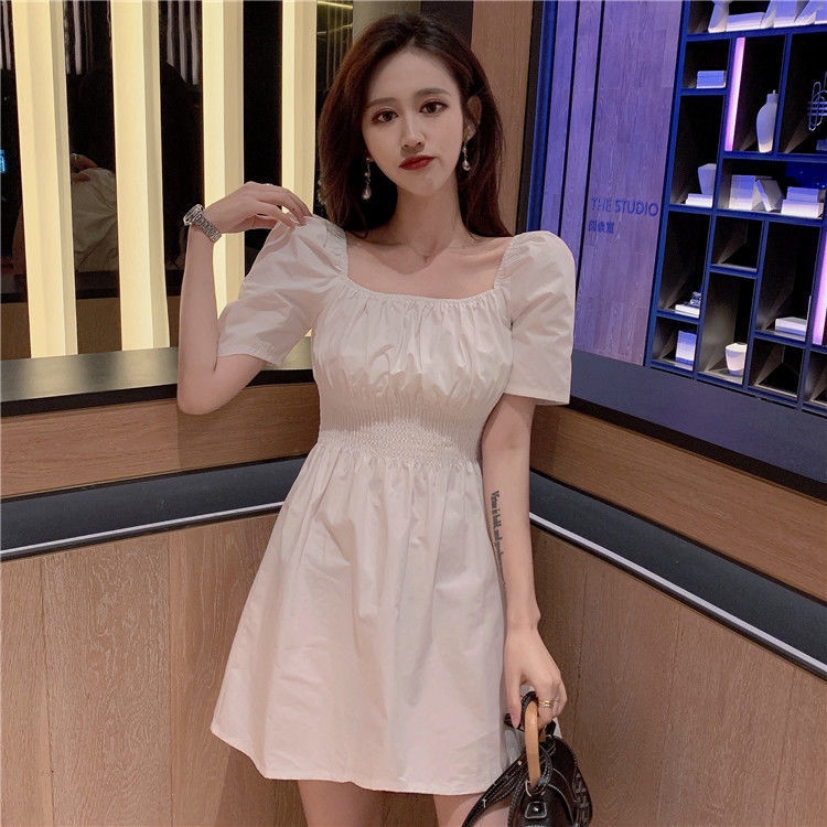 Cherry's Korean Women Summer Off Shoulder Square Neck Dress Slim A Cherry's Korean Women Summer Off Shoulder Square Neck Dress Slim A