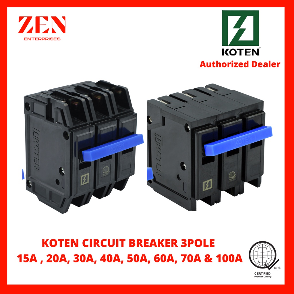 Koten Circuit Breaker 3P Plug in Bolt on 15 20 30 40 50 60 70 100Amp