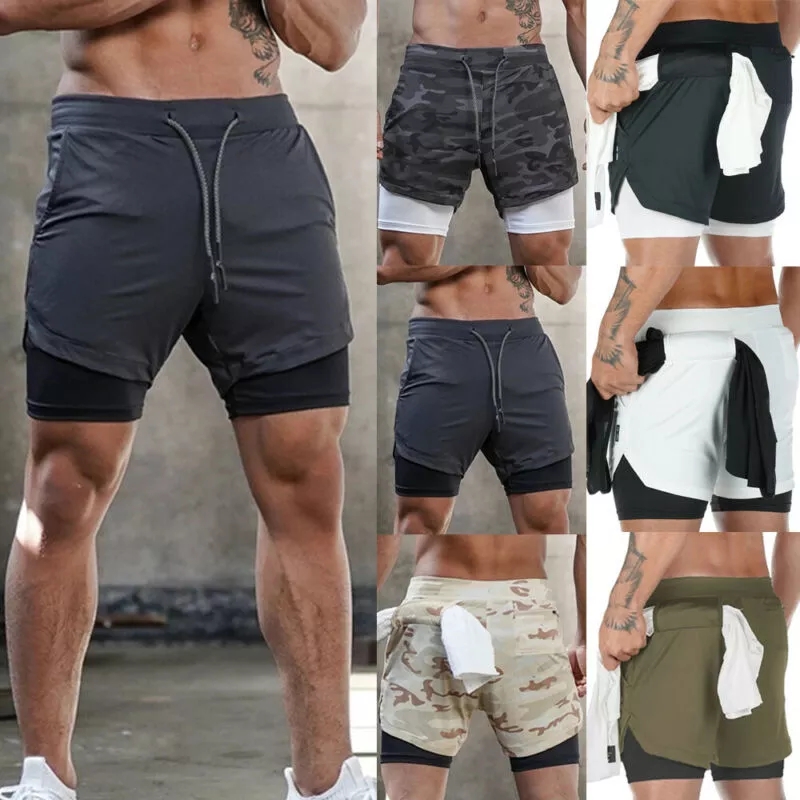 Mens Casual Shorts Gym Training Shorts Workout Sports Fitness Men Lined