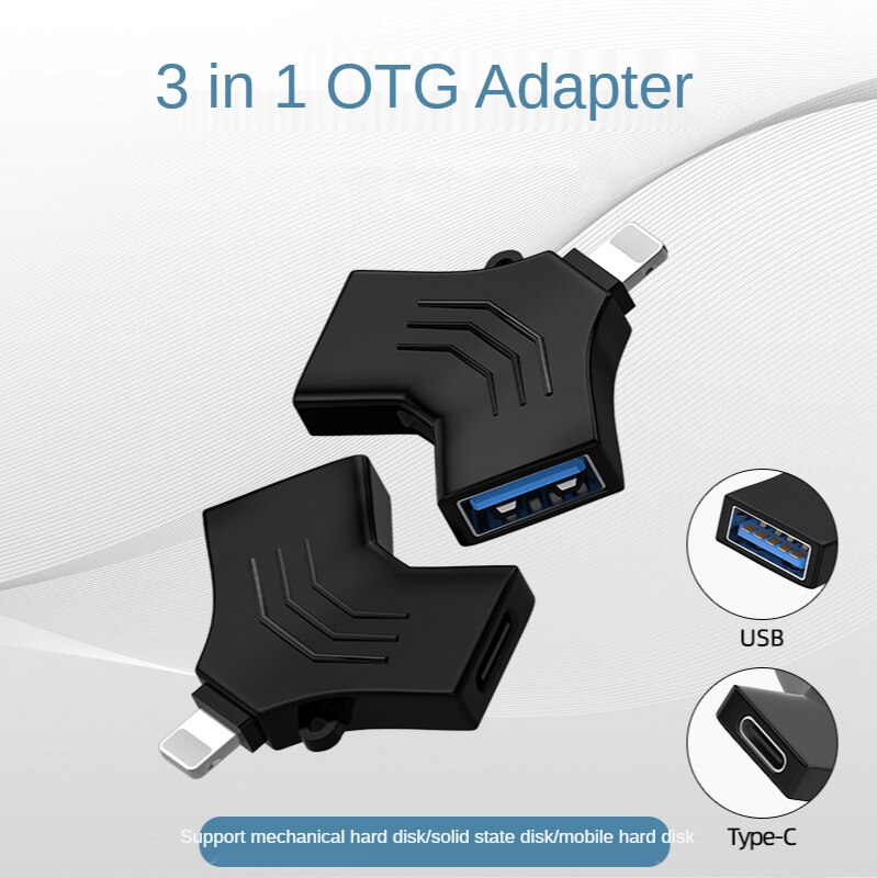 New 3 in1 OTG Adapter Support Hard Disk Printer For Lightning/TYPEC to