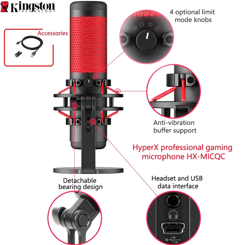 100 Original Kingston Hyperx Quadcast Professional Electronic Sports Microphone Computer Live Microphone Usb Condenser Gaming Microphone Red Microphone Device Voice Game For Pc Ps4 And Mac Youtube Discord Shopee Philippines