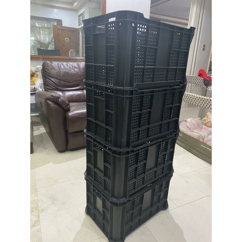 Black Plastic Crates (Heavy Duty Stackable) Shopee Philippines