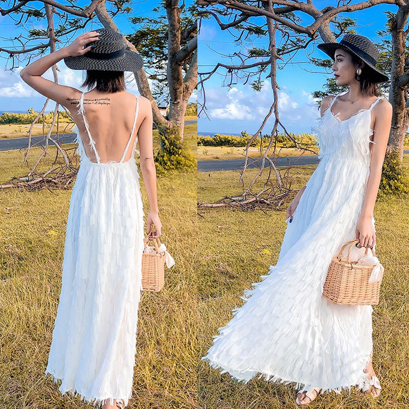 white summer beach maxi dress