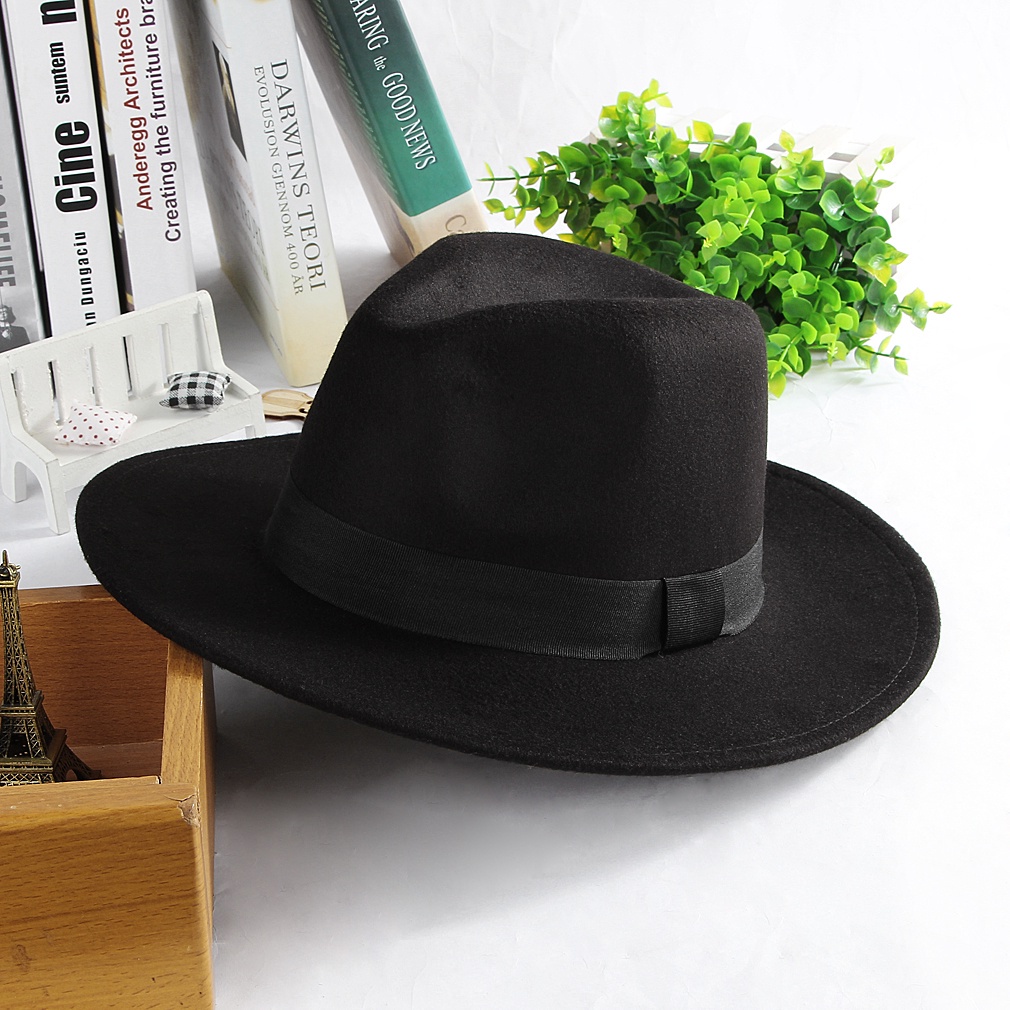 New Fashion Men Jazz British Retro Big Felt Fedoras Brimmed Hat Black ...