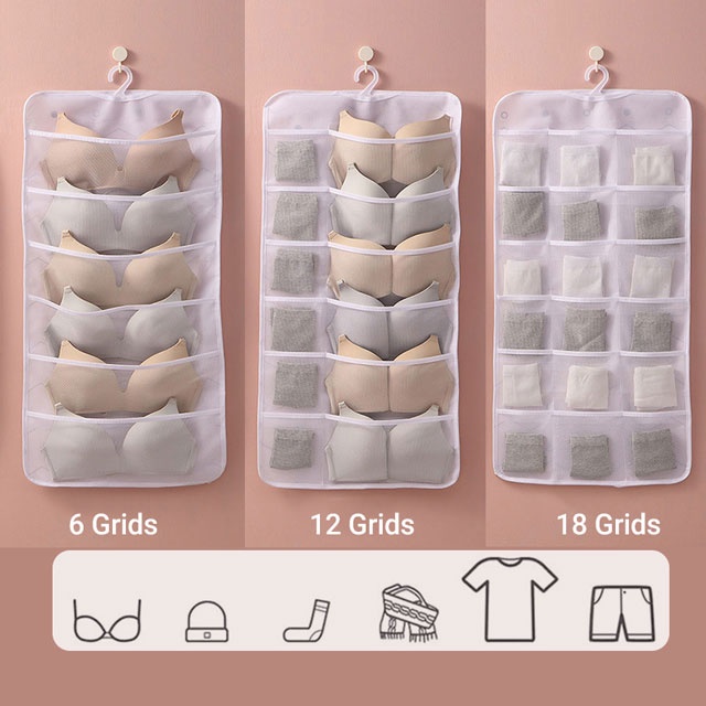 18Grids Storage Bag Clothing Underwear Hanging Wall Organizer With Hanger Wall Hanging Storage