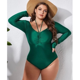 maddie plus size swimsuit long sleeve off shoulder ruched swimsuit for xl- 5xl padded