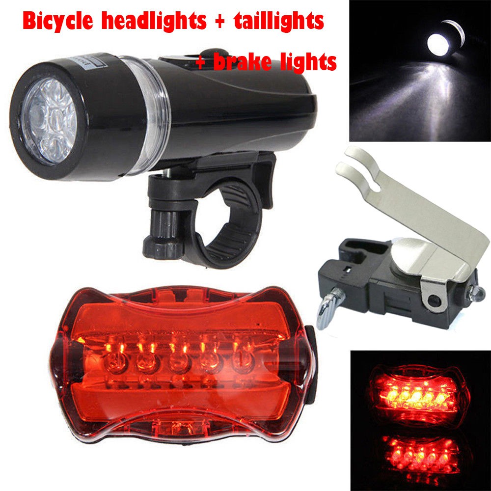 4Pcs Waterproof 5 LED Lamp Bike Bicycle Front Head Light+Rear Safety Flashlight