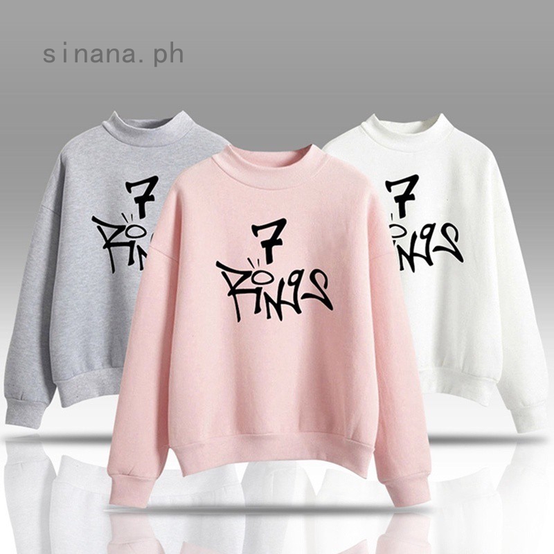 Sinana Women Ariana Grande 7 Rings Sweatshirt Casual Long Sleeve Lettering Hoodie Pullover Tops