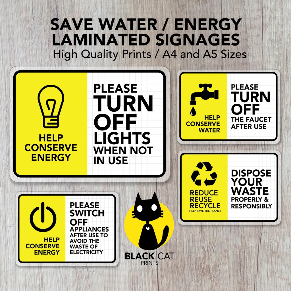 Save Water Save Energy Save Earth Sign Laminated Signage Sign 