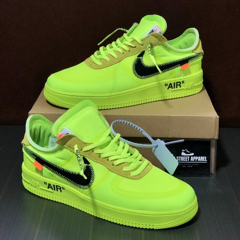 off white neon green air forces