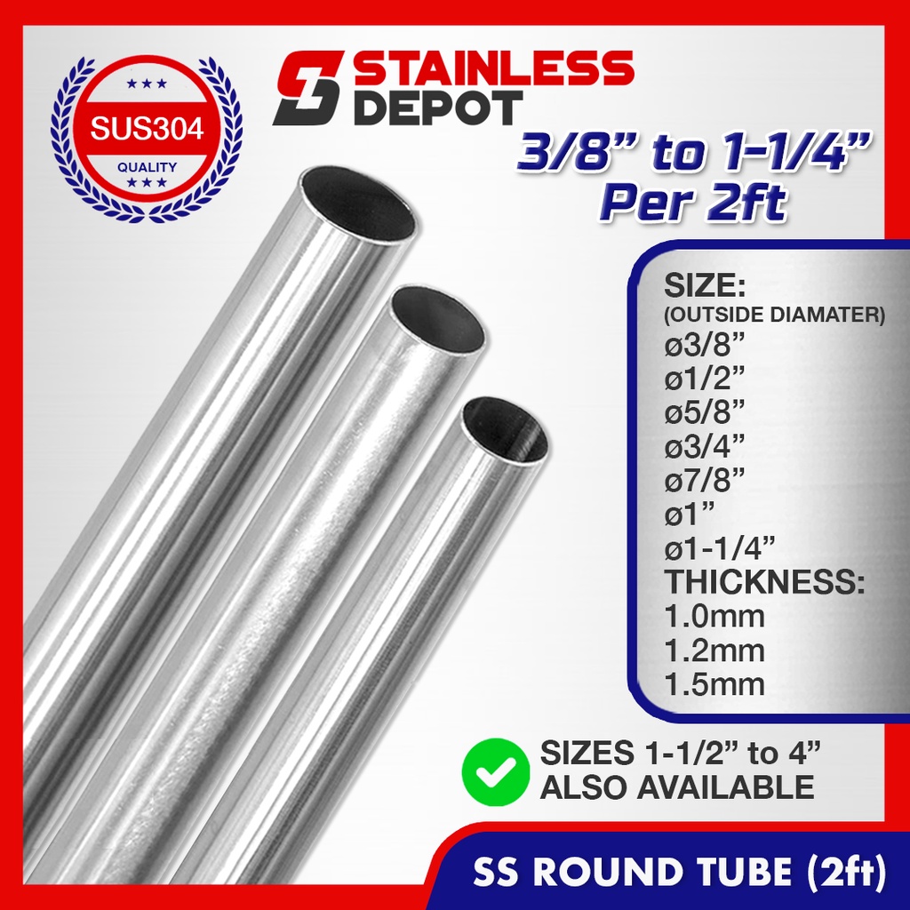 2FT (3/8" to 11/4") Stainless Round Tube Stainless Tubular Stainless