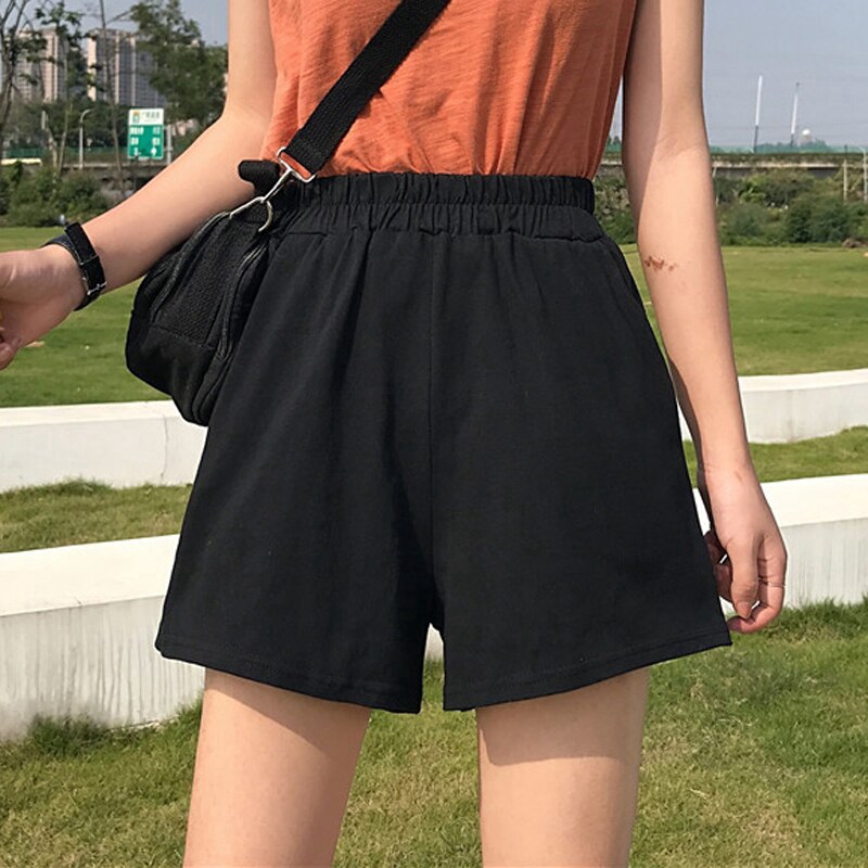 Thenxin Plus Size Casual Shorts for Women Elastic Waist Wide Leg Loose Lounge Hot Pants with Pocket 