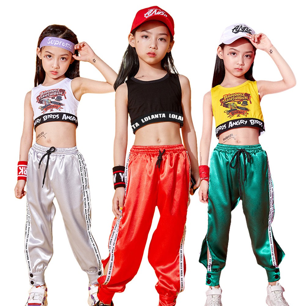 Kids Girls Korean Crop Top Vest Hip Hop Jogger Pants Jazz Dance Costume  Streetwear Stage Performance Suit | Shopee Philippines
