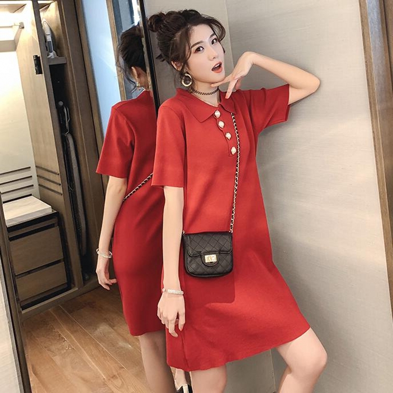 Korean Women elegant knitted polo Dress 