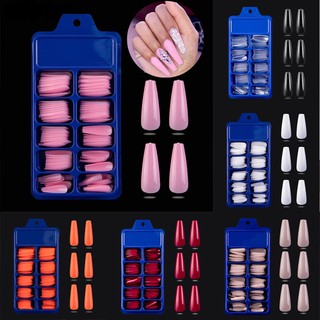 [with Glue]100Pcs/set Acrylic Candy Color Full Cover Ballerina  False Nail Tip for False Fake Nails