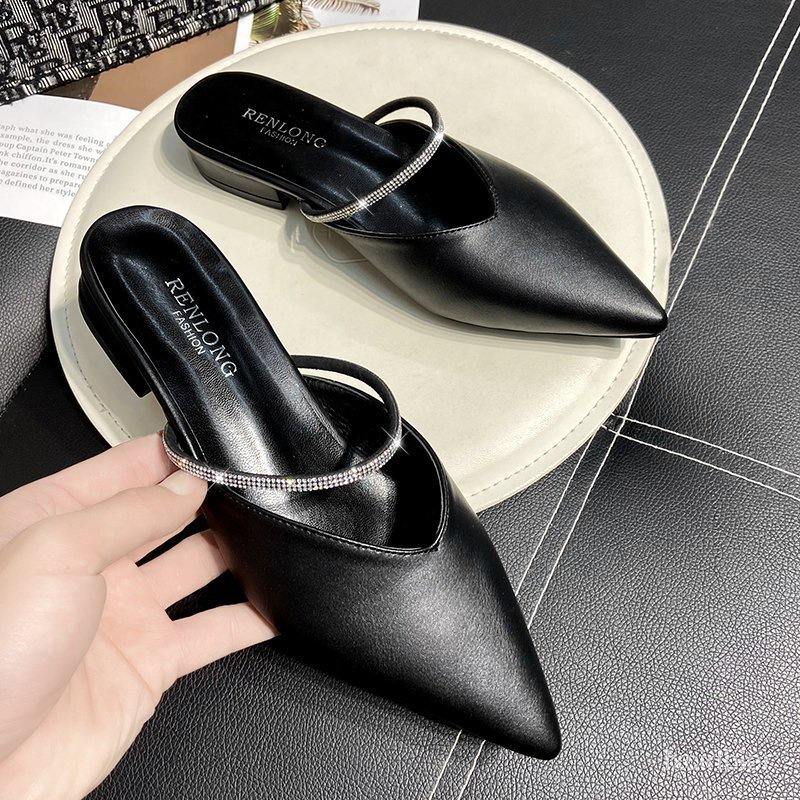 Authentic Leather Toe Box Half Slippers Women's Summer Internet ...