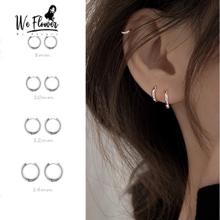 We Flower 1Pair Stainless Steel Silver Hoop Earrings for Women Girls 8mm/10mm/12mm/14mm