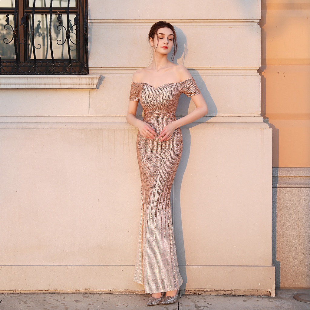 Women's Vintage 1920s Sequin Beaded Party Night Hem Flapper Gown Dress