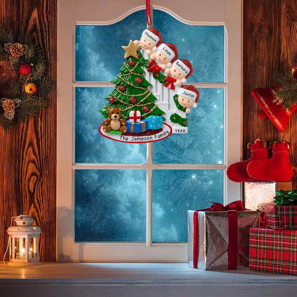 Personalized Family Christmas Tree Ornament Personalize Happy Family Bannister Peeking Family Present Gift Home Accessories