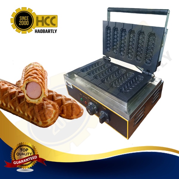 Commercial Use Electric Hotdog Waffle Maker 6 Molder Heavy Duty