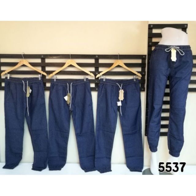 garterized denim pants