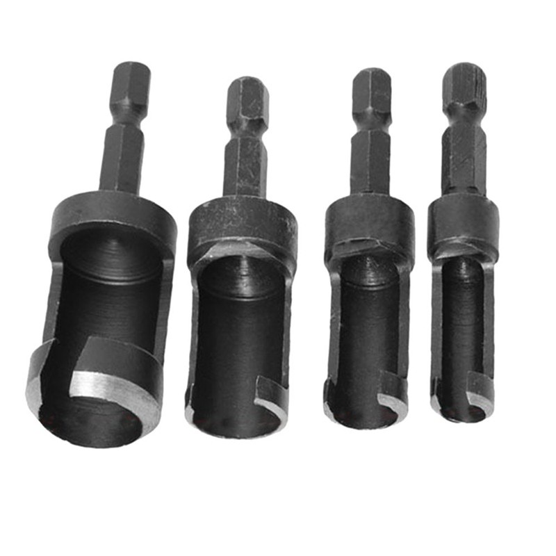 4Pcs Carbon Steel Wood Drill Bit Set,1/4 Hex Shank Woodworking Carbon Steel Wood Work Plug Cutter Cutting Power Tool Drill Bit Set