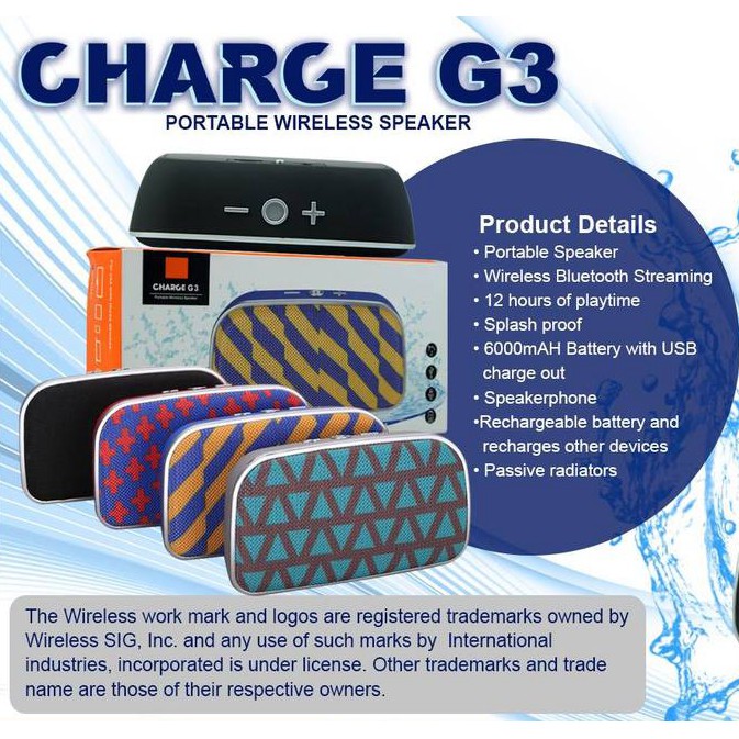 charge g3 portable wireless speaker