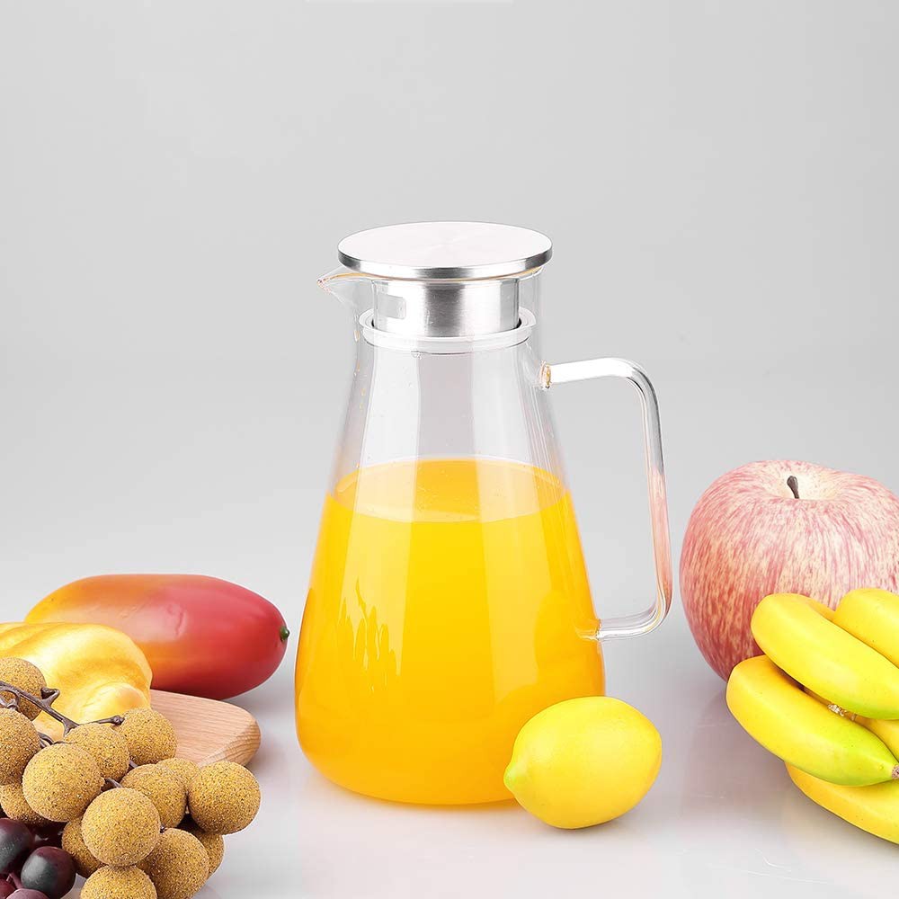 1.2l Glass Jug With Stainless Steel Lid Jug Glass Heat Resistant Cool