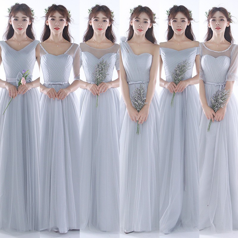 Women Gray Bridmaid Dress Long Wedding Gown Evening Shopee