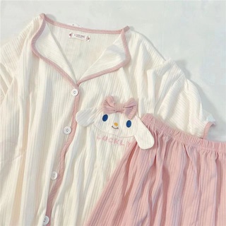 Japanese pajamas girl summer short-sleeved cotton thin section ins cartoon cute big-eared dog outsid