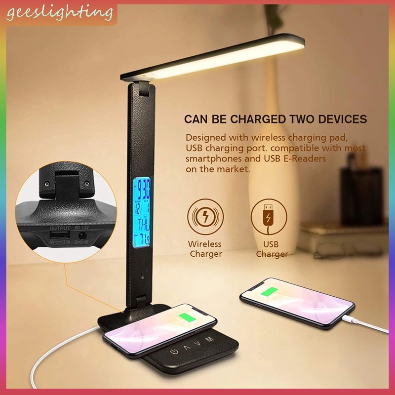 10W QI Wireless Charging LED Desk Lamp With Calendar Temperature Alarm  Clock Eye Protect Study Business Light Table Lamp | Shopee Philippines