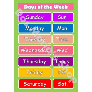 DAYS OF THE WEEK and MONTHS IN A YEAR EDUCATIONAL KIDS CHARTS | Shopee ...