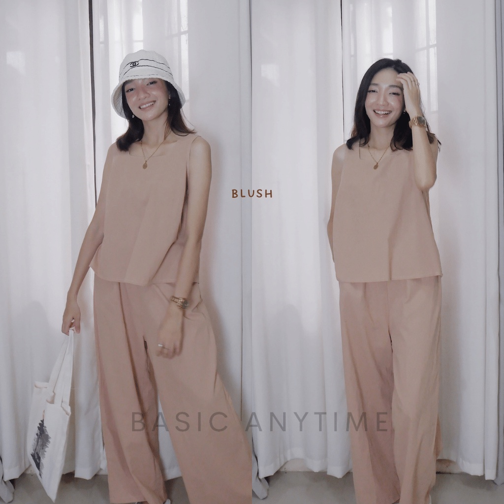 BASICANYTIME | Linen Square Neck Sando + High Waisted Wide Leg Pants ...