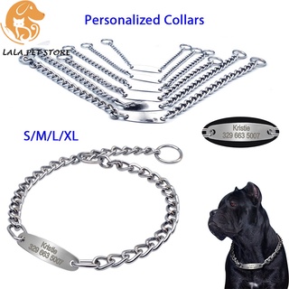 【LALA】Heavy Duty Dog Training Collar Chain Adjustable Pet Supply Metal Dog Collar Pet Supplies Personalised Dog Choke Check Chain Collars & ID Tag Slip Training