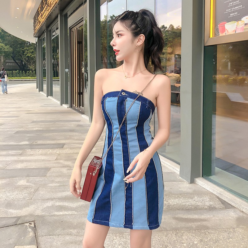 denim tube top dress