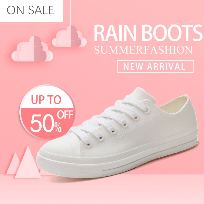 【Ready Stock】Rain boots white shoes female Korean version of waterproof