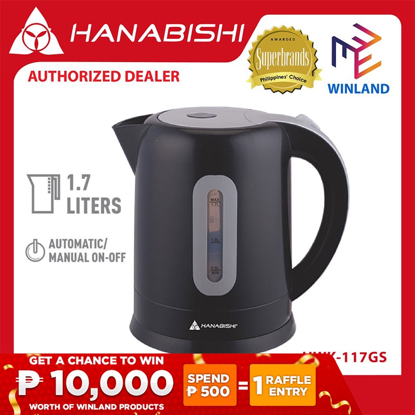 Hanabishi Original 1.7 Liter Plastic Water Heater Electric Kettle 2000W