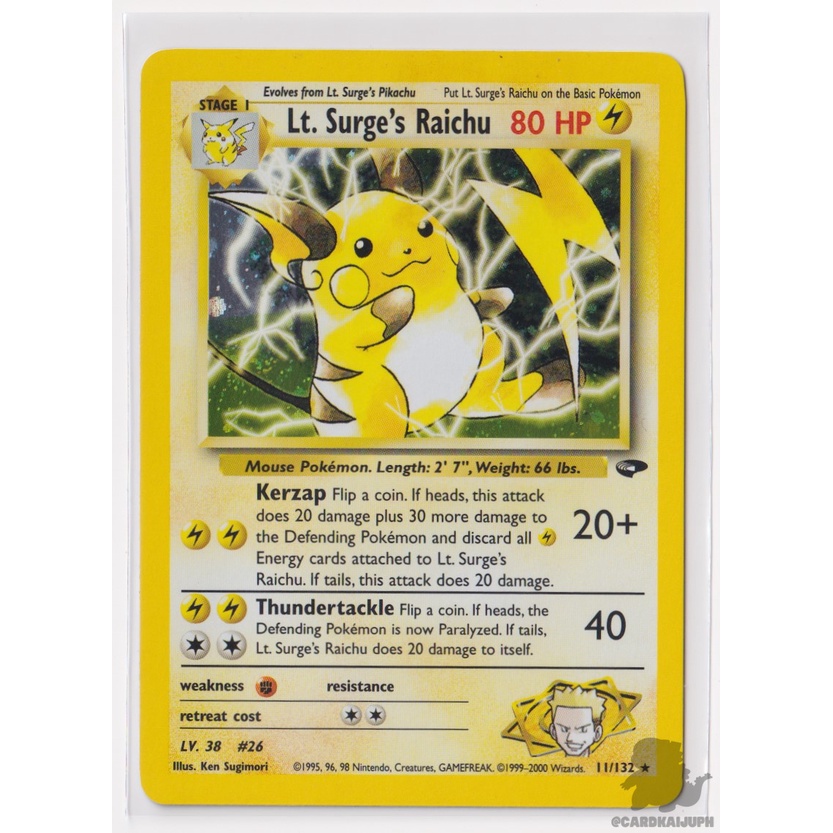 Pokemon Lt Surge S Raichu 11 132 Holo Unlimited Gym Challenge Pokemon Trading Card Game Shopee Philippines