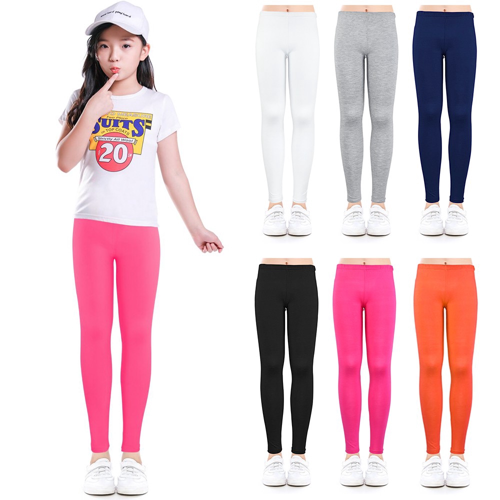 Solid-Color Thin Polyester Girls Leggings Summer Teenager Stretchable ...
