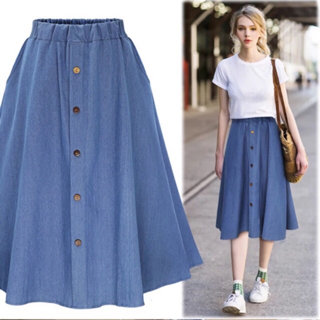 Denim skirt Maong skirt Midi Casual skirt | Shopee Philippines