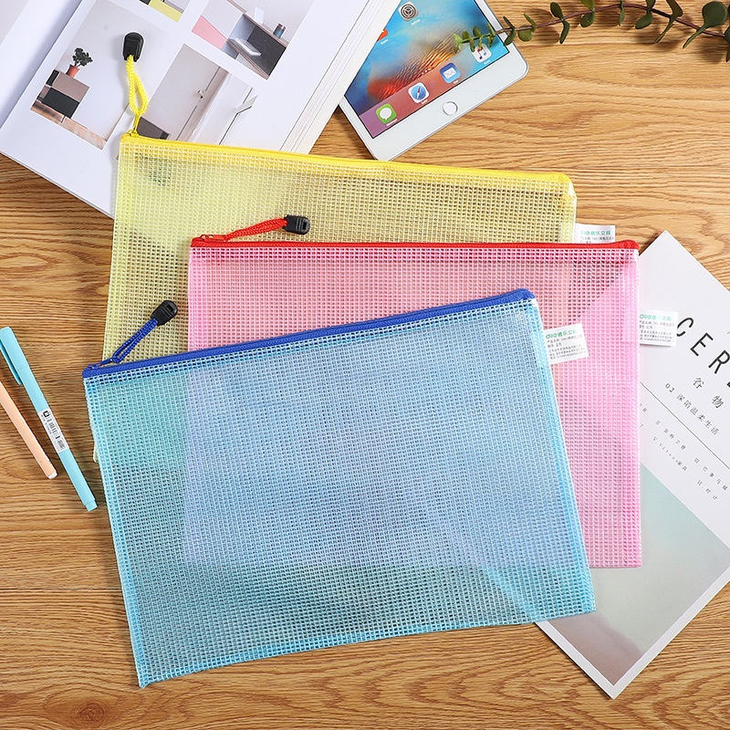Pen Pouch A4 Size Mesh Transpar Papar Organizer With Zip Envelopes