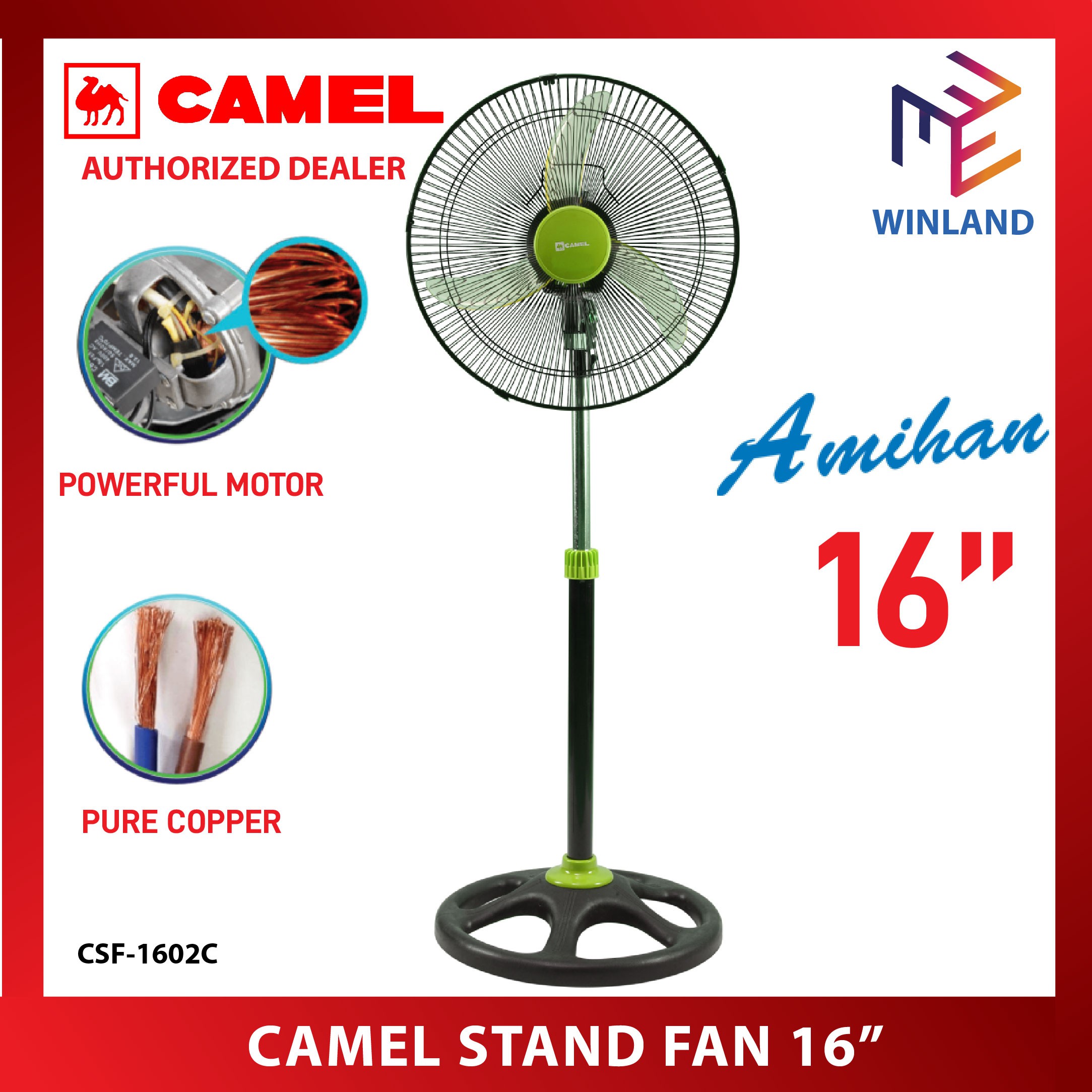 Camel Appliances Amihan Stand Fan Electric Fan CSF1602C(GRN) *WINLAND