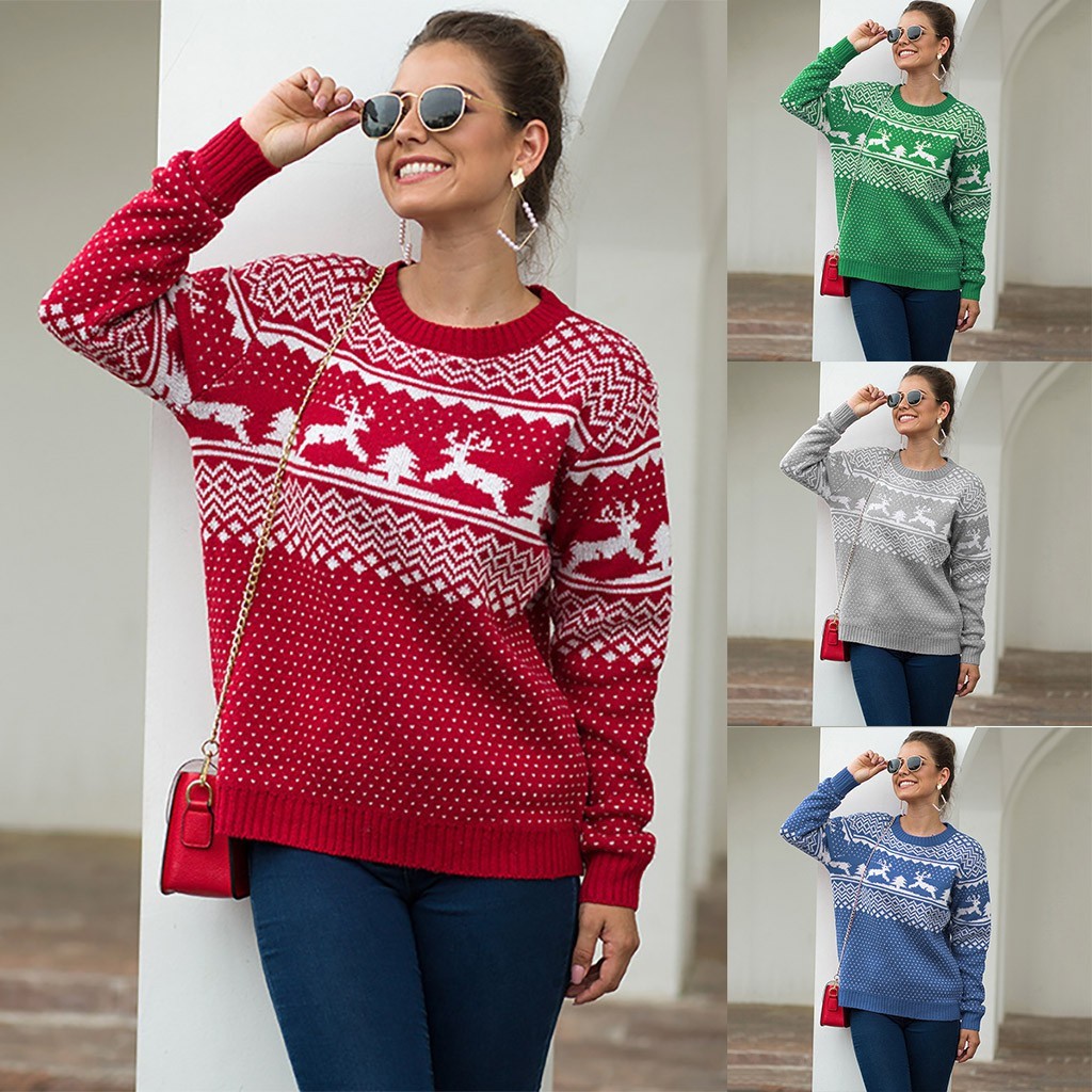 Women's Christmas Knitted Animal Pullover Long Sleeve Sweater Cardigans  Crew Neck Fall Winter Blue Blushing Pink 8331967 2022 – | Women's Christmas  Knitted Sweater Long Sleeve Crew Neck Pullover Knitwear 