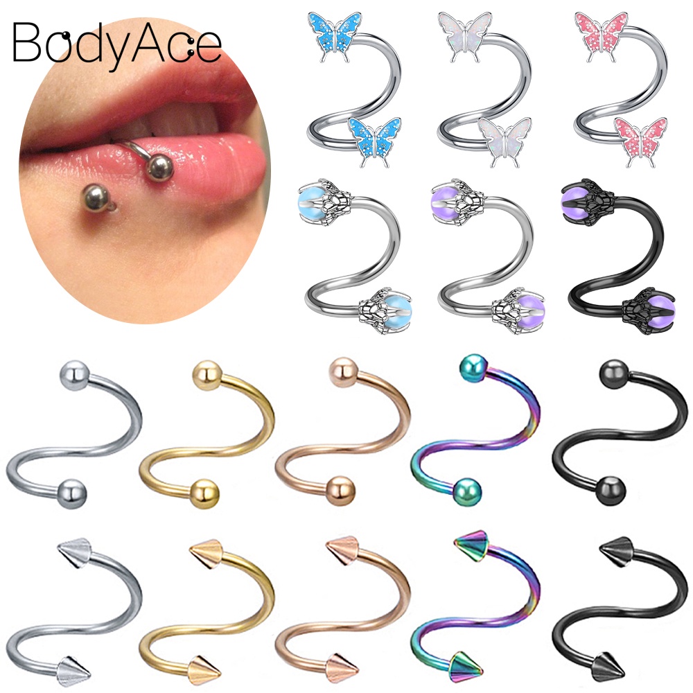 Bodyace Spiral Twist Ear Cartilage Helix Piercing Butterfly Dragon Claw ...