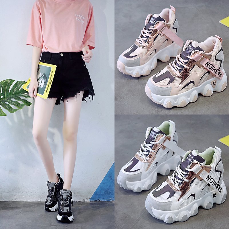 white chunky platform sneakers