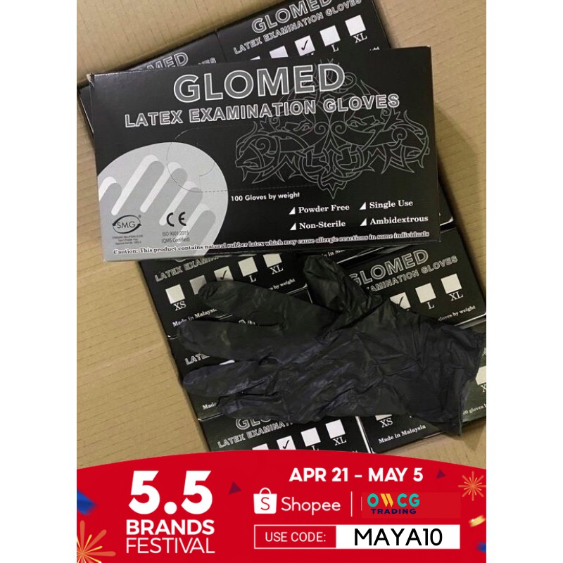GLOMED Latex BLACK Gloves Large Medium Small 100pcs Shopee Philippines